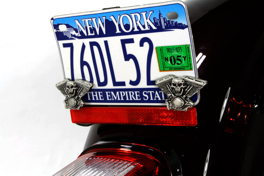 Skull on Panhead Engine License Plate Topper Set