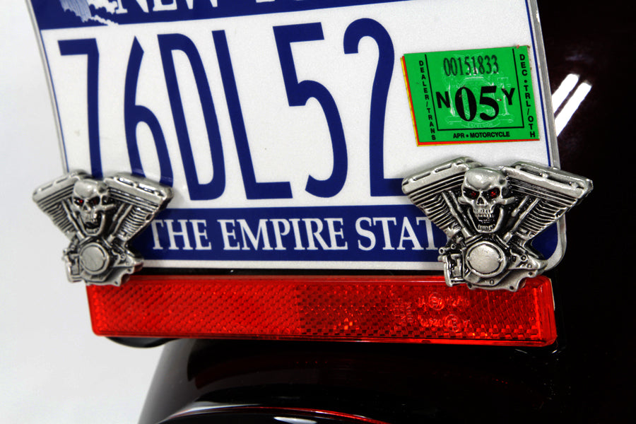 Skull on Panhead Engine License Plate Topper Set